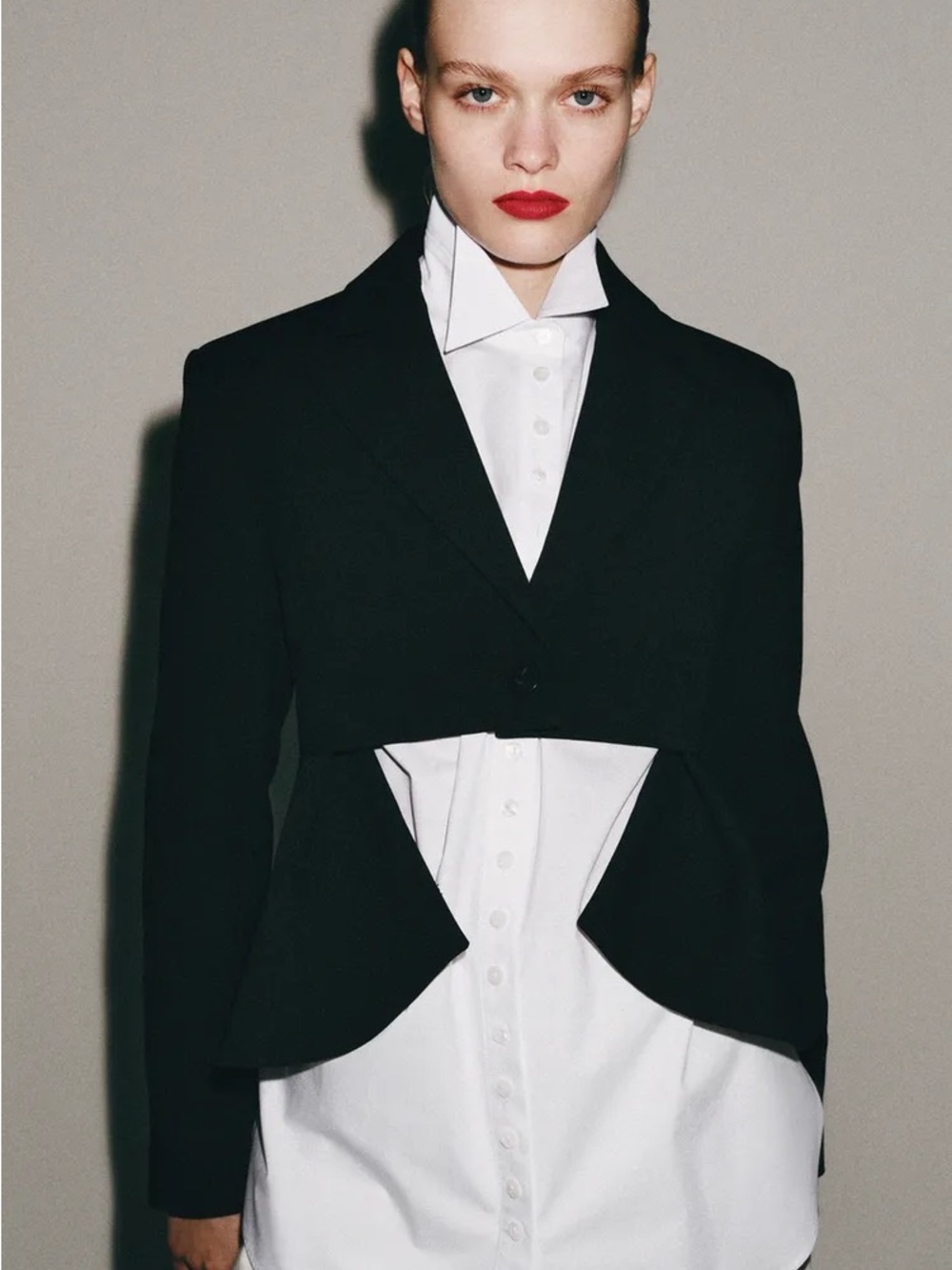 Zara Black ZW Collection Wool Blend Asymmetric Blazer